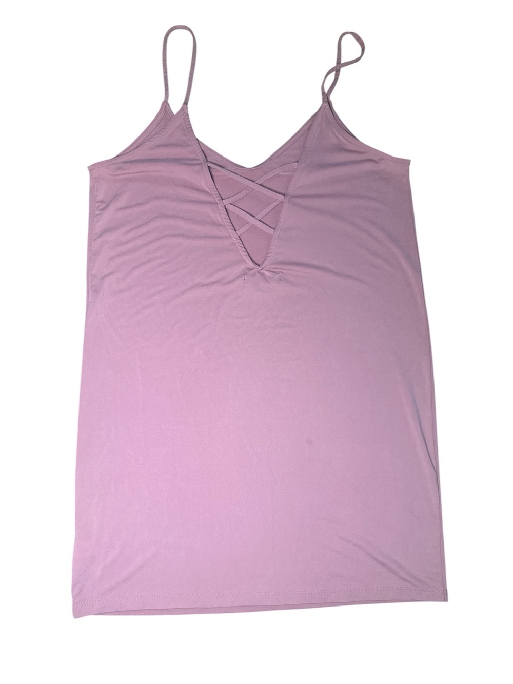 Dusty Rose Crisscross Back Mini Dress Size Small Soft Stretch Spaghetti Strap - Picture 4 of 6